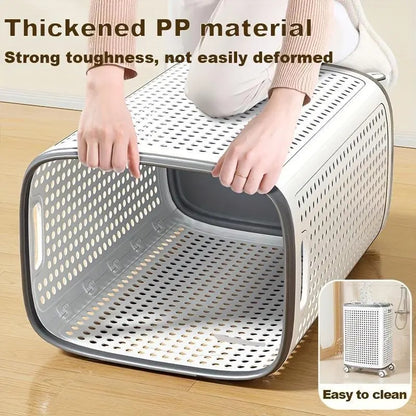 Wheeled Laundry Hamper with Lid in White and Gray, Breathable Odor-Proof Rolling Clothes Storage Bin; Check SKU Images for Exact Sizes, Assembly Instructions Offered on Main Image and Product Description